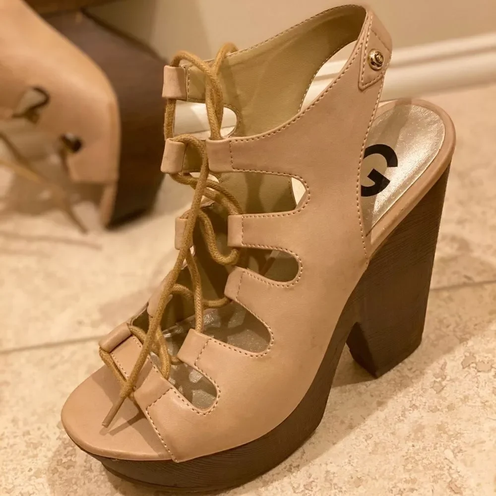 Brand New Guess Lace Up Wooden Heels
